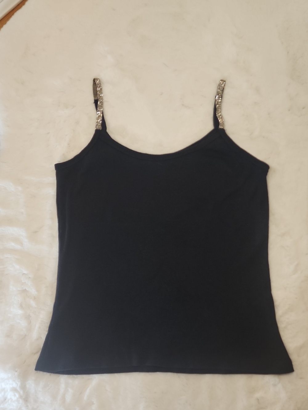 Women's Black Beaded-Strap Cami Tank Top Size S